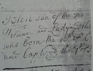 John, 2nd Earl of Chatham's baptismal record, Hayes, Kent